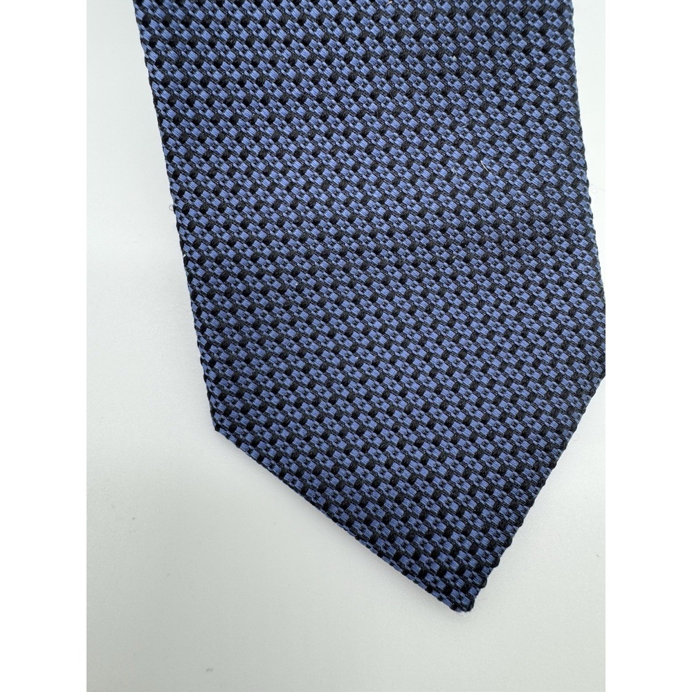 Theory Silk Tie Blue Black Geometric Pattern Textured USA Made Necktie - Picture 2 of 7